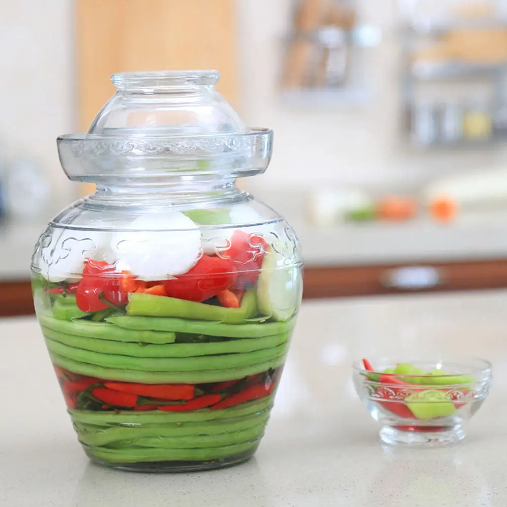 Transparent Glass Pickle Jar Excellent Sealing Performance for Pickling Fermenting Sauerkraut Kimchi Cereal Jam Candies