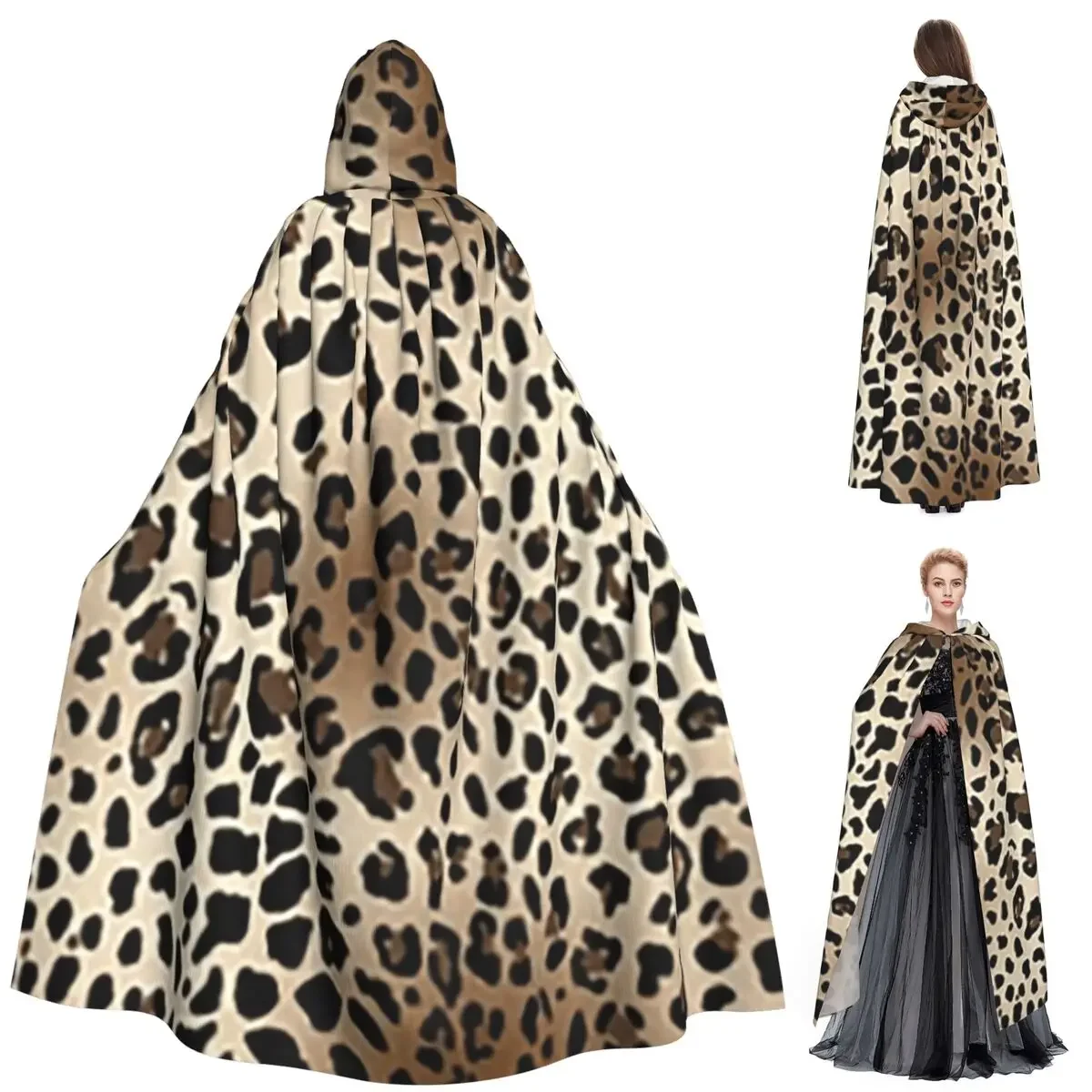 

Длинный плащ с капюшоном из леопардовой кожи, средневековый костюм ведьмы, накидка для косплея