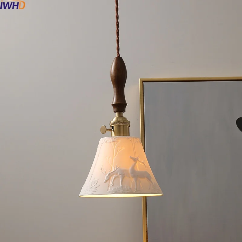 

IWHD Home Decor LED Pendant Light Fixtures Corridor Bedroom Living Room Knob Switch Ceramic Modern Hanging Lamp Lampu Gantung