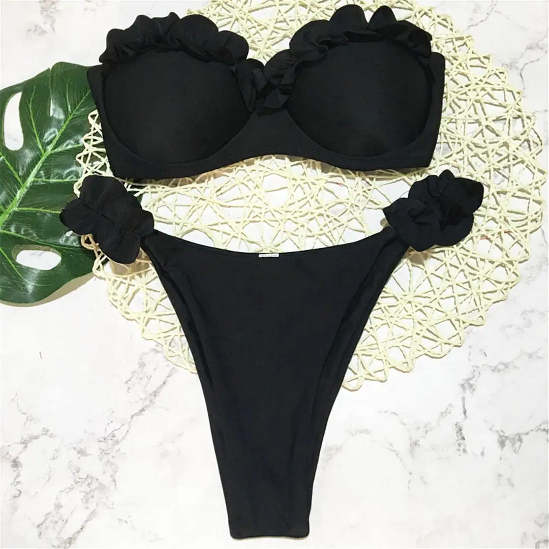 Bandeau-Bikini, Push-Up-Badeanzug, Damen-Badebekleidung, zweiteiliges Bikini-Set, Badeanzug mit hohem Beinausschnitt, Badeanzug mit Rüschen, Badeanzug V1562 – Detail 15