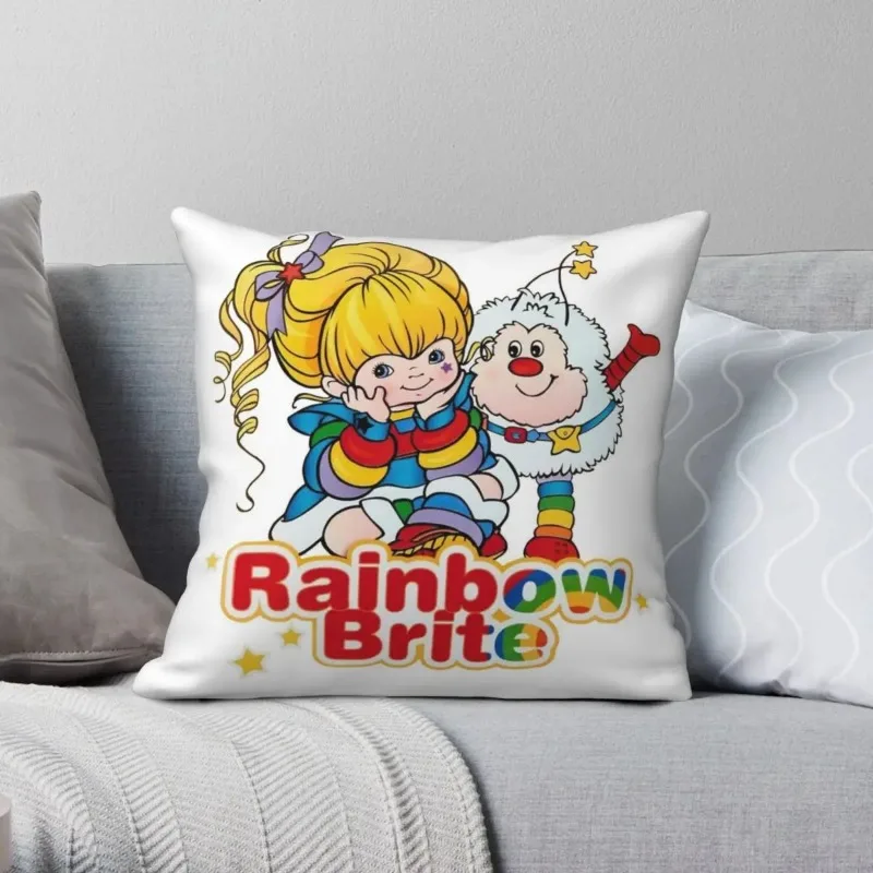 Brite Rainbow Square Pillowcase, Polyester Printed, Zippered, Decor, Throw, Bed, Cushion Cover, Peach skin polyester pillowcase