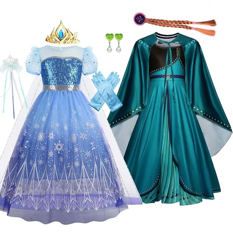

Disney Kid Frozen Birthday Party Princess Lace Dress Elsa Puff Sleeves Sequined Mesh Vestidos Cosplay Dress Carnival Girl Dress