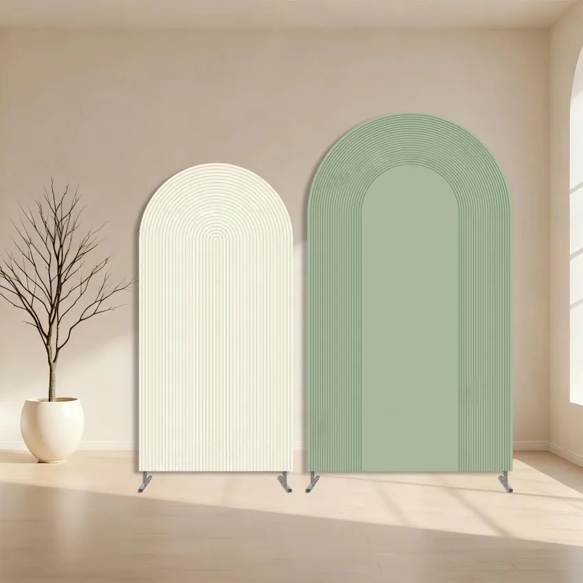 

Двусторонний фон-арка с зелеными и бежевыми полосами и волнообразным узором для детских дней рождений, вечеринок, свадеб и декораций