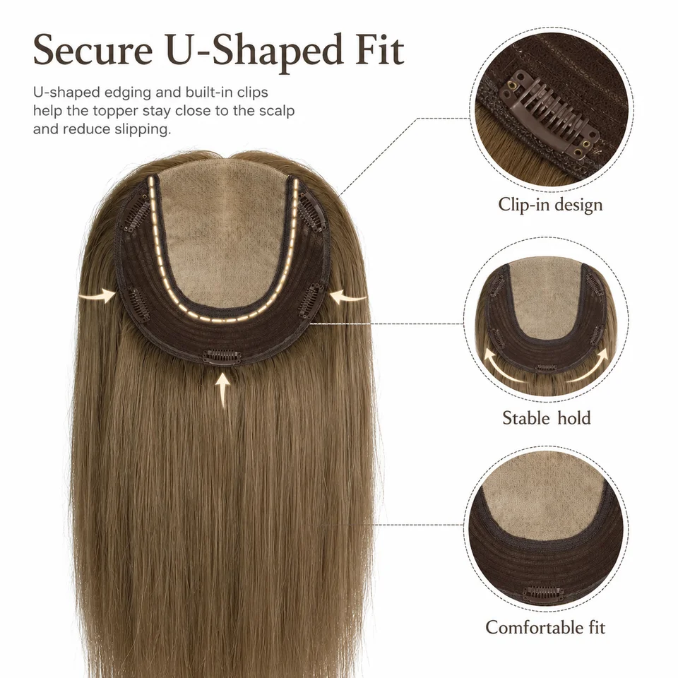 Toupee de base de seda TUW29 para mujer, solución para cabello fino, apariencia natural 2