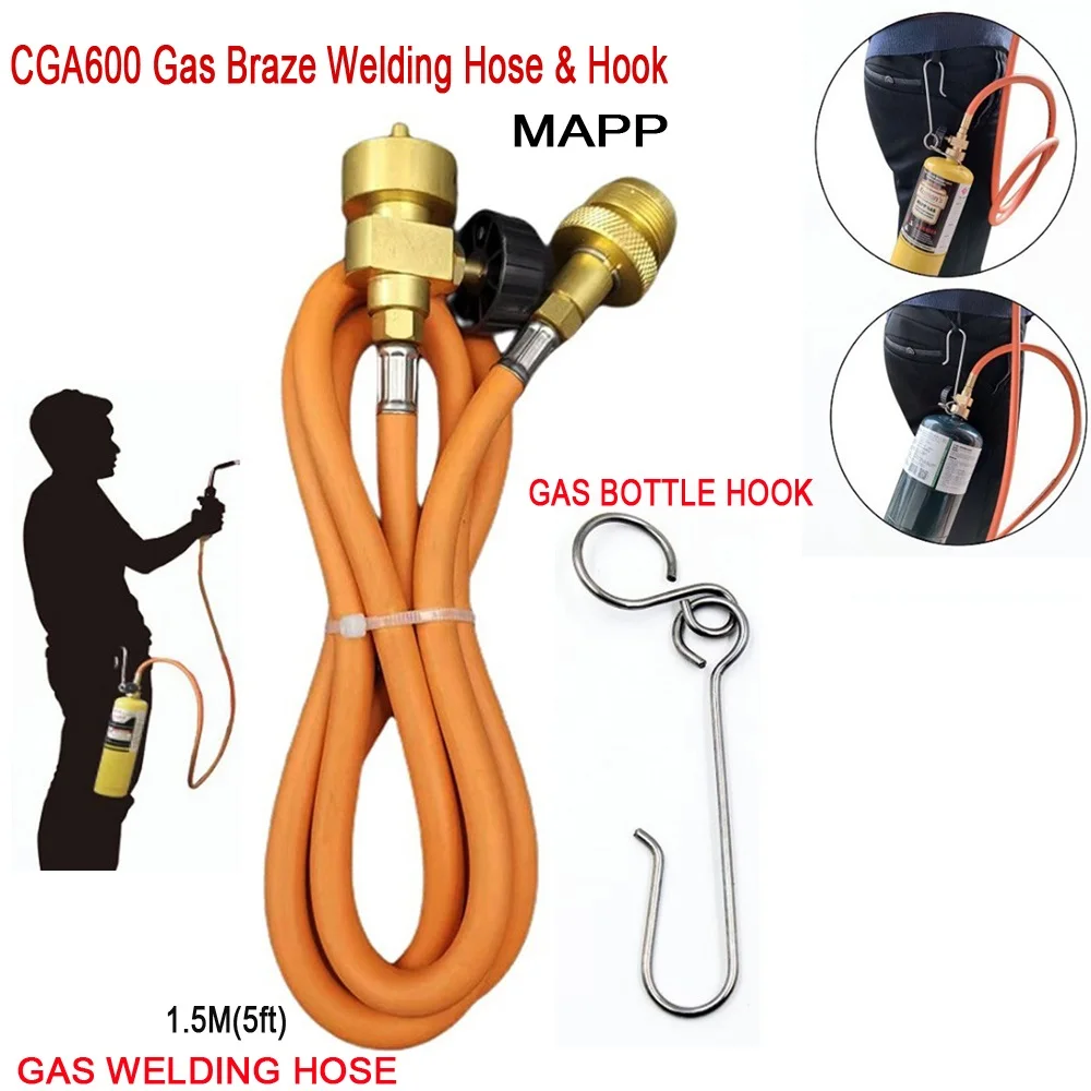 Extension Hose for torch Hose Kit HVAC Plumbing Welding Gas Braze Welding CGA600 Metal Orange Silver For MAPP for torch