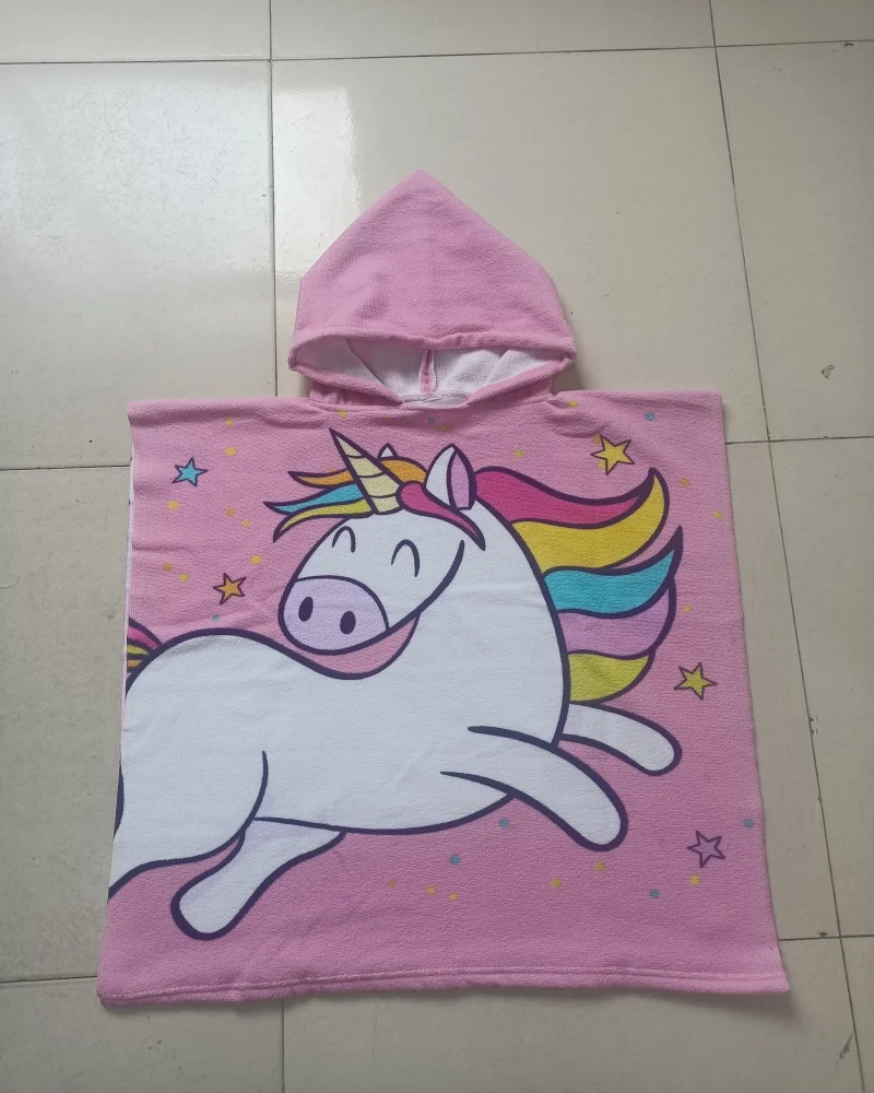 girl  Bathrobe Newborn Towel for Kids  Dress Up Kids Poncho Cape Kids Unicorn pattern Beach Towel Poncho Hooded Baby