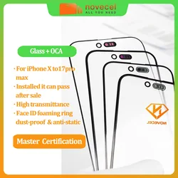 NOVECEL 10pcs 17 pro max Outer Glass with OCA Howllow Glue for iPhone 16 15 14 13 12 11 pro Xs max XR Screen Touch Panel Repair