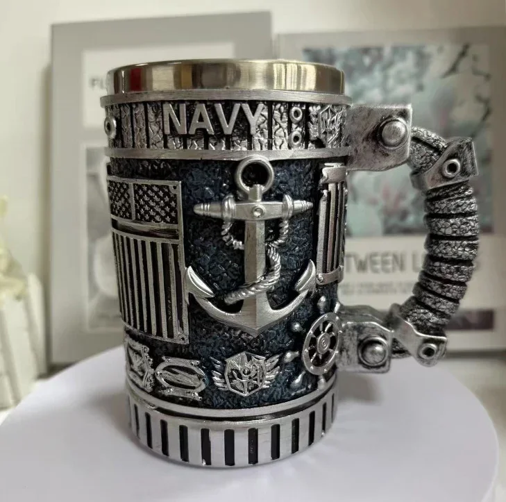 

Stainless Steel Army Style Beer Mug for Men with Tactical Gear 3D Resin Design Cool Soldier Gift Cup for Coffee Wine Whiskey
