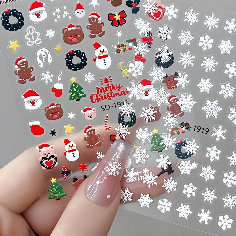 1 Sheet Embossed Snowflakes 5D Nail Stickers Decal Winter Christmas Nail Art Decoration Manicure Butterfly Nail Stickers Design