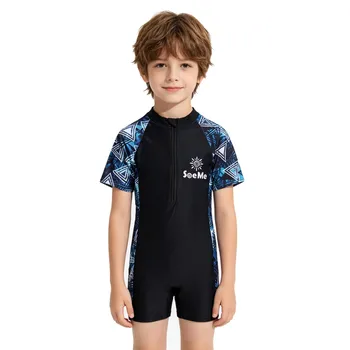 Girls' Pink Striped One-Piece Swimsuit | Short-Sleeve Zipper Rash Guard 2 Girls Pink Sporty Striped One Piece Swimwear Summer Short Sleeve Zipper Rash Guard Kids Quick Dry Bathing Suit for Beach 2