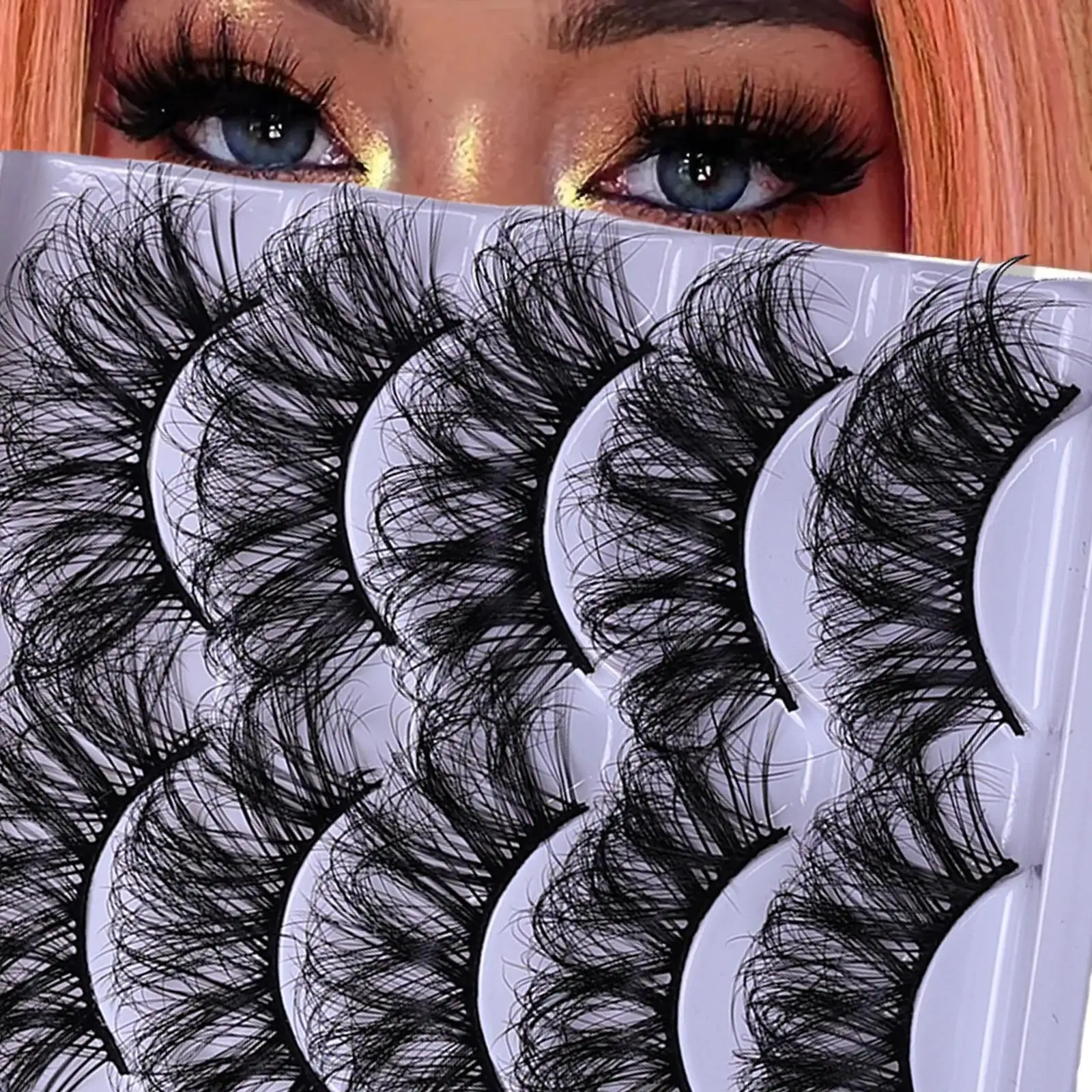 Soft Fluffy Dramatic Curved Extended Fake Lashes 5 Pairs Natural Look Lightweight Reusable Daily Makeup Lash Pack