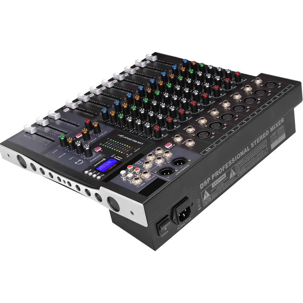 Mezclador de Audio profesional para DJ, consola de mezcla de audio de 6/8 canales, USB, Bluetooth, grabación, para escenario