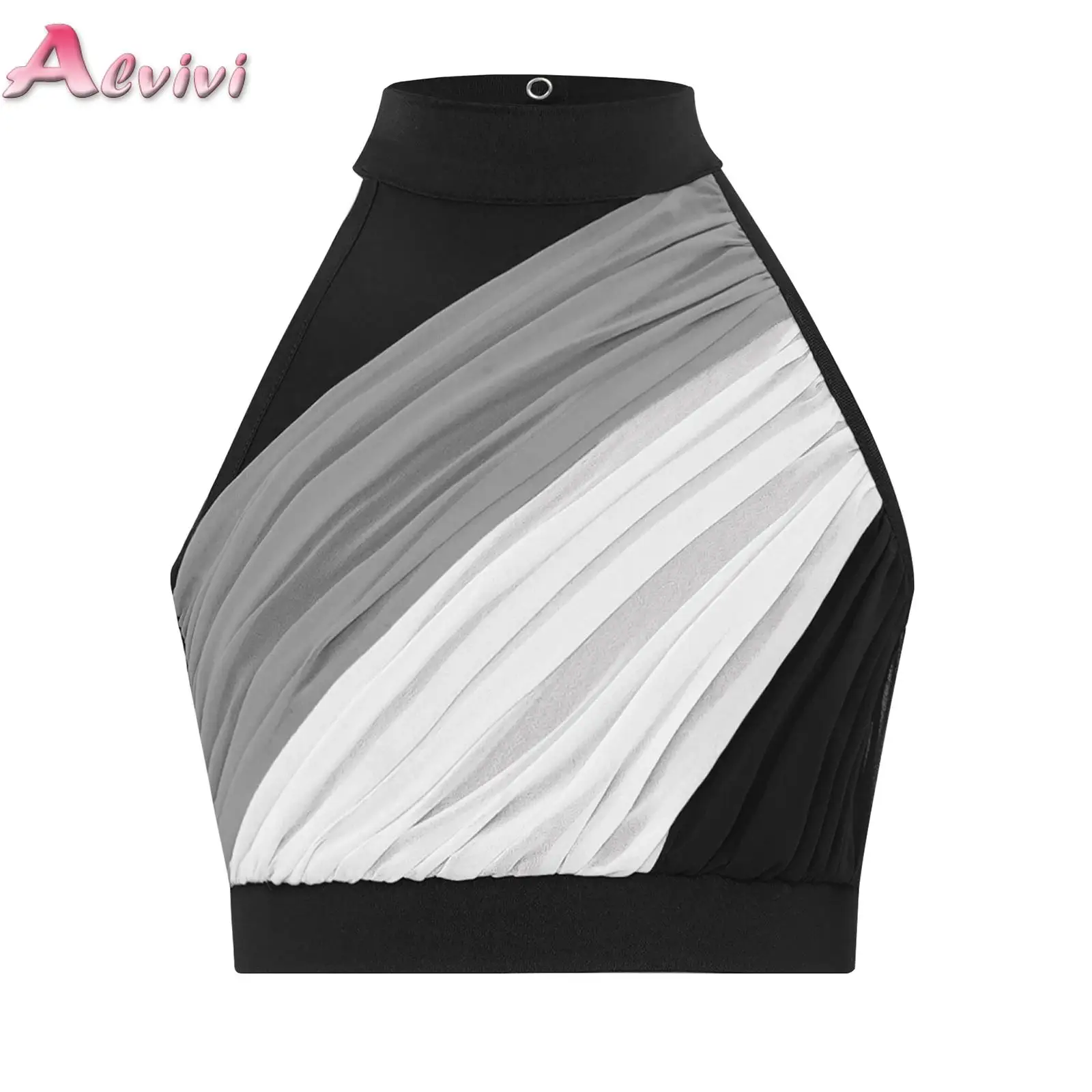 Kids Girls Dance Vest Camisole Sleeveless Color Block Ruched Crop Top Modern Lyrical Ballet Jazz Latin Stage Performance Costume