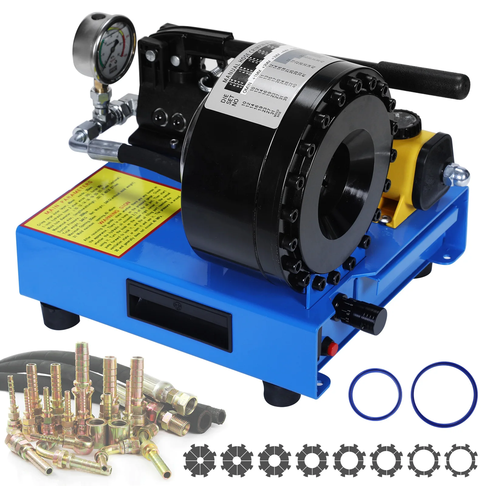 

Портативный гидравлический пресс для обжима шлангов с 8 наборами матриц, диапазон обжима 0,24-1,1 дюйма, высокое давление 2000 кН, для автомобильной и промышленной отраслей