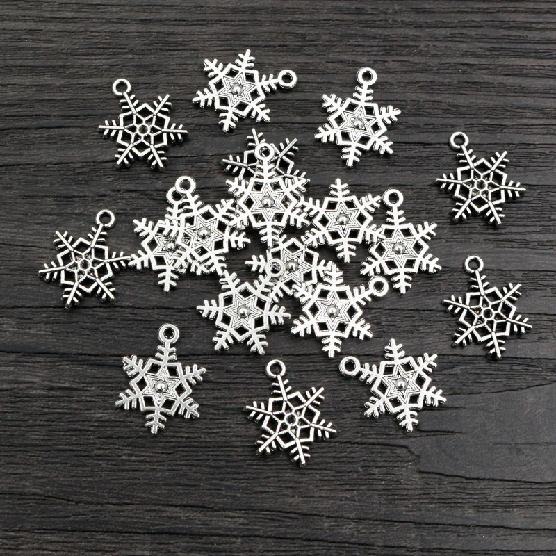 50pcs 18x15mm Snowflake Snow Charms Pendant Antique Silver Plated DIY Jewelry Making Accessories Findings For Necklace Bracelet