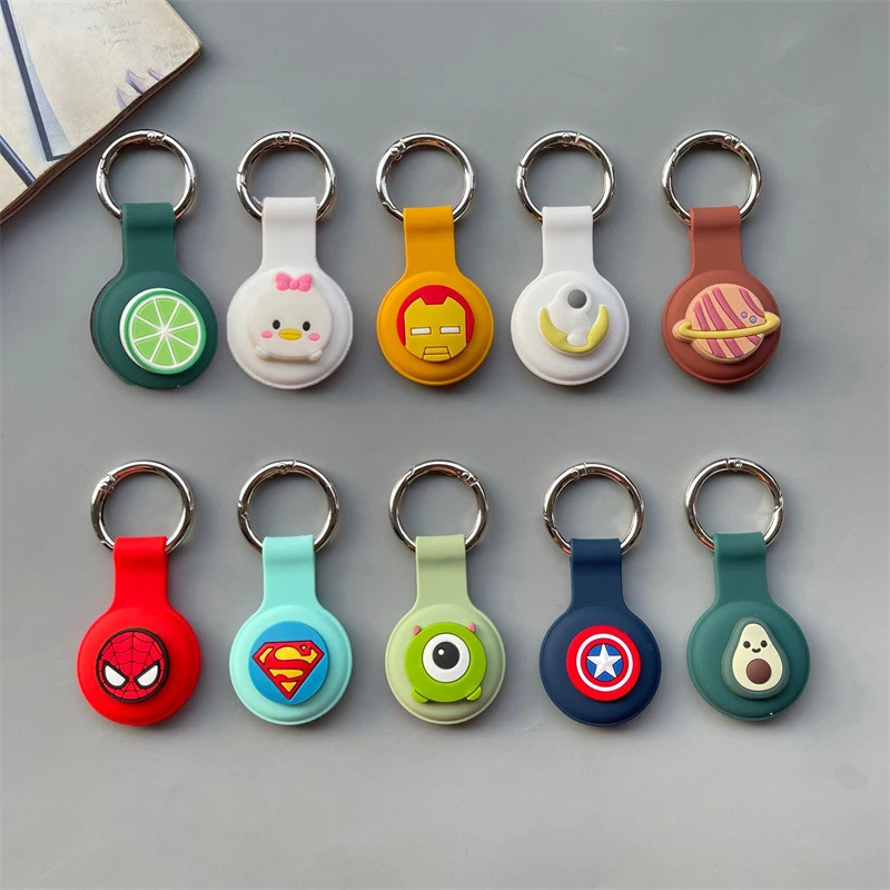 Disney Anime Mickey Mouse Airtgas Silicone Protective Case Kawaii Minnie Stitch Pooh Tracker Anti Loss Keychain Protective Cover