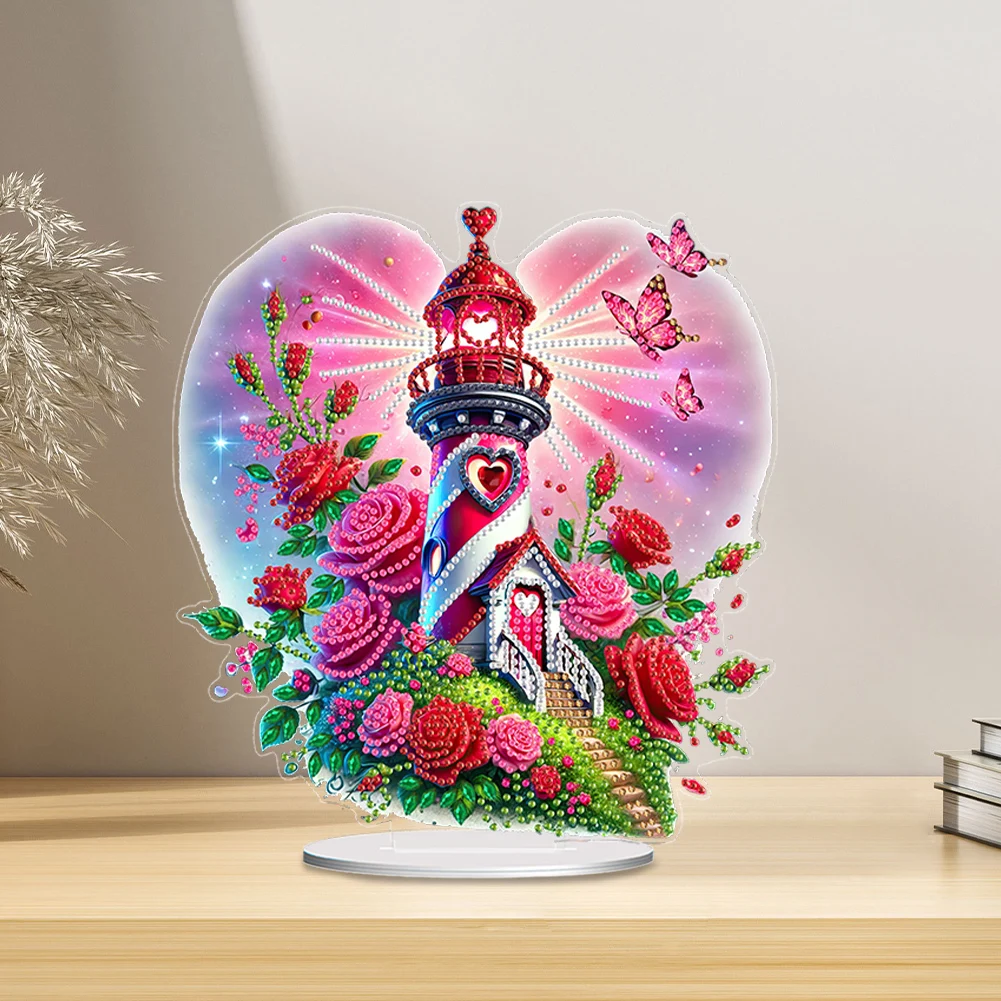 

Acrylic Special Shape Rose Lighthouse Table Top Diamond Painting Ornament Kits Rhinestones Desktop Ornaments for Adults Beginner