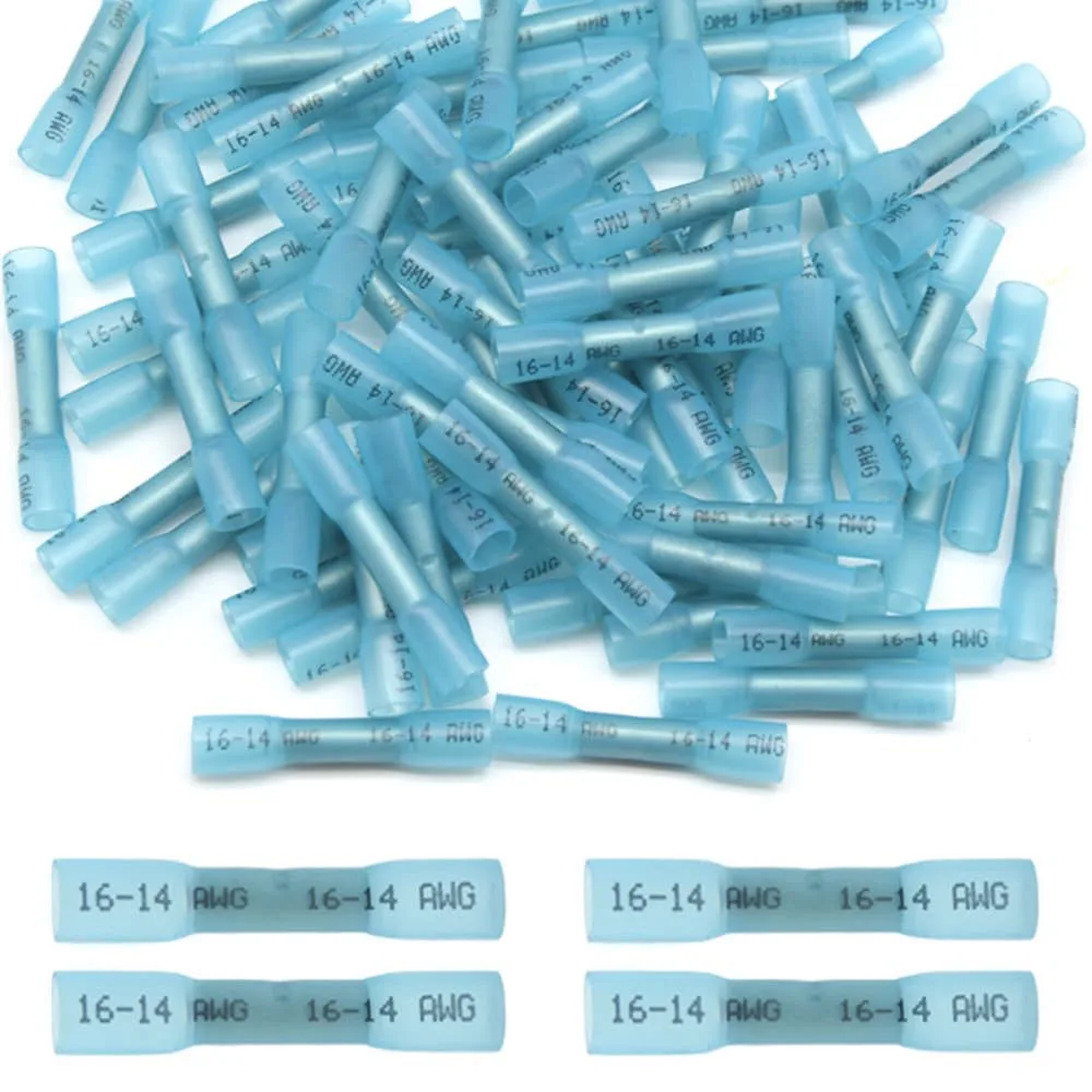 

100pcs 16-14 AWG Insulated Waterproof Wire Connectors,Marine Grade Electrical,Heat Shrink Butt ,Wire Crimp Terminals Butt Splice