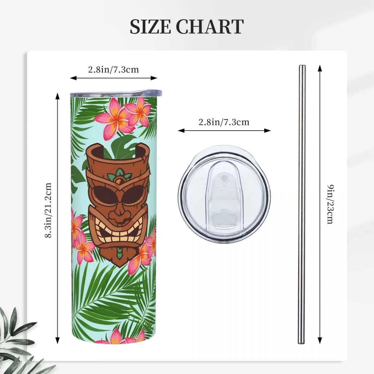 Hawaiian Tiki And Hibiscus Print Stainless Steel Tumbler Vacuum Insulated Mug Thermal Cold Cups Straw With Lid 20oz