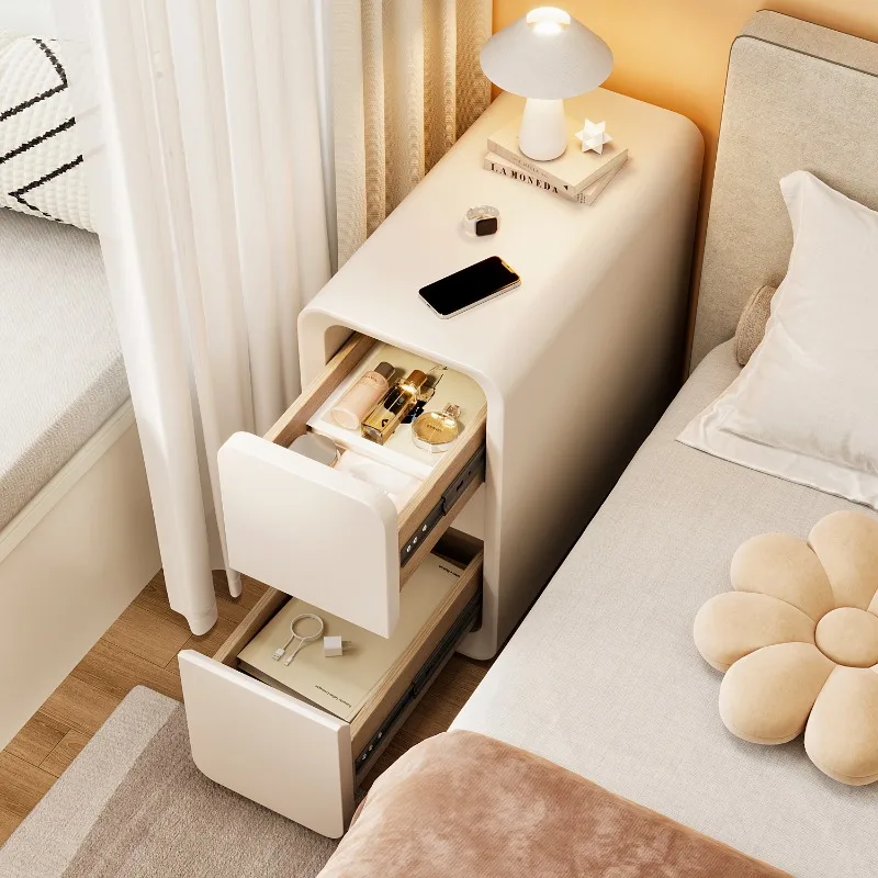 

Super narrow bedside small simple bedroom solid wood extremely narrow crack cream wind bedside storage light luxury