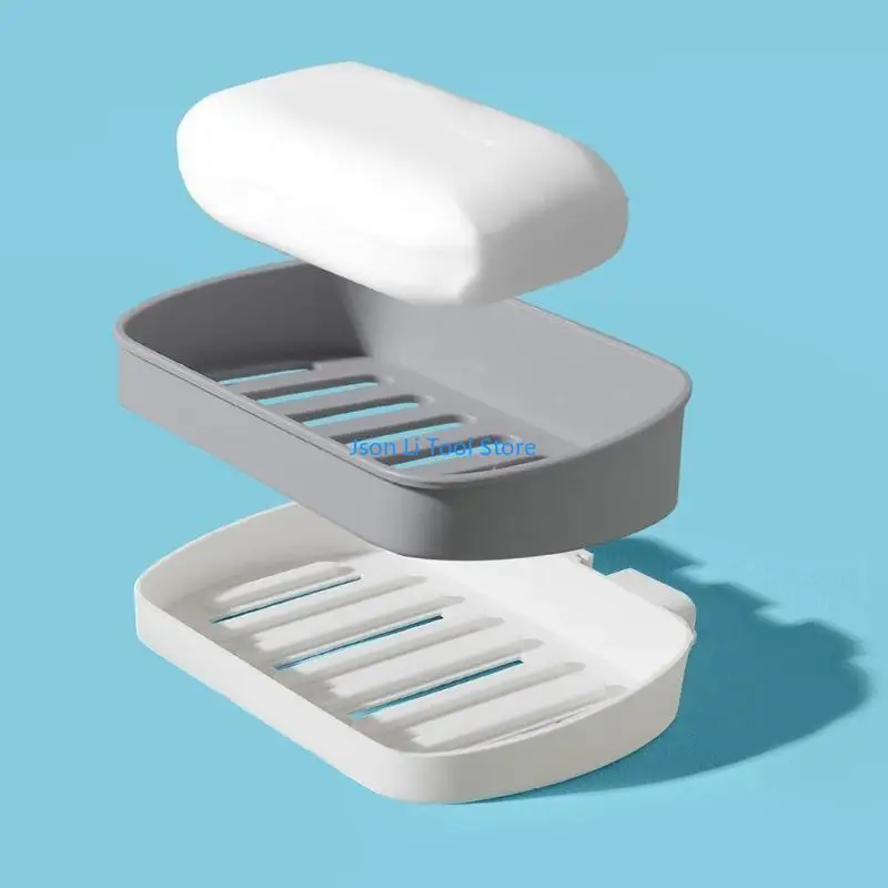 

Y08D for Creative Soap Box Wall-mounted Suction Cup Soap Dish Double Drain Rack Storage Holder Bathroom Accessorie