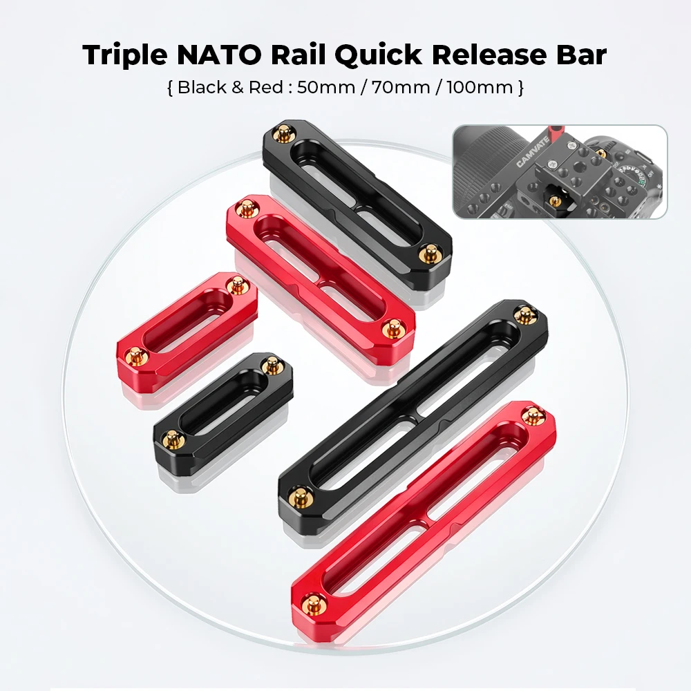 CAMVATE Mini cámara de carril NATO Anti-apagado barra de carril NATO de liberación rápida longitud 50/70/100mm para jaula de cámara con mango NATO