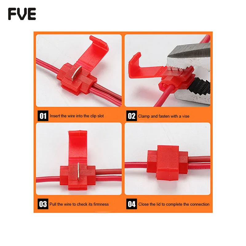 50PCS PVC Wire Crimp Terminals Connector Quick Splice Wiring Cable Clamp Red Connection Maintenance Tools 22-18 AWG