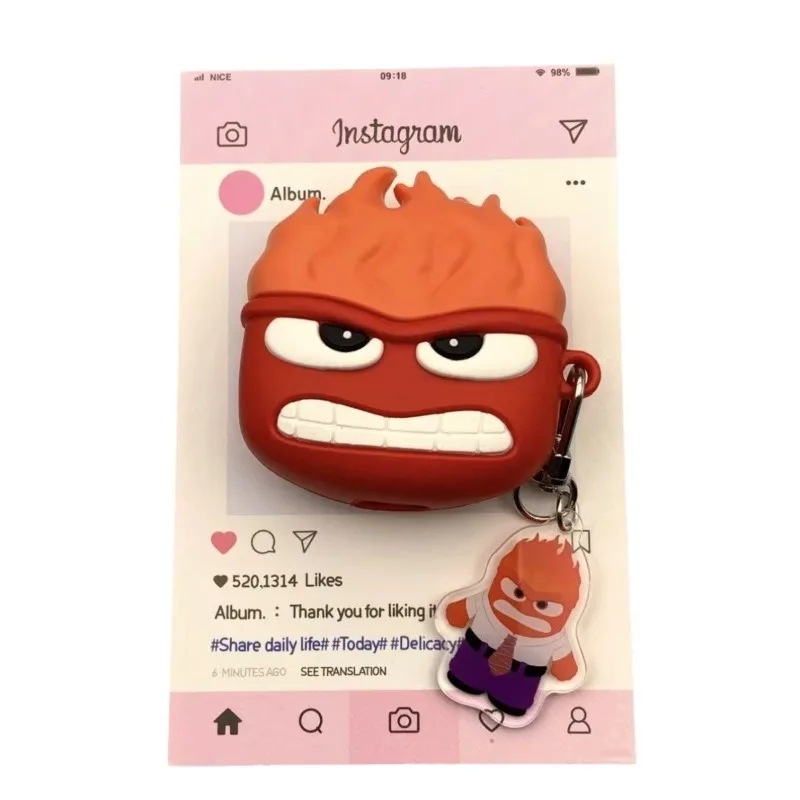 Inside Out 2 الحزن حقيبة سماعة الاذن لابل AirPods 4 3 2 1 Pro حافظة الغضب أنيمي لينة سيليكون غطاء للحماية مع هوك هدية