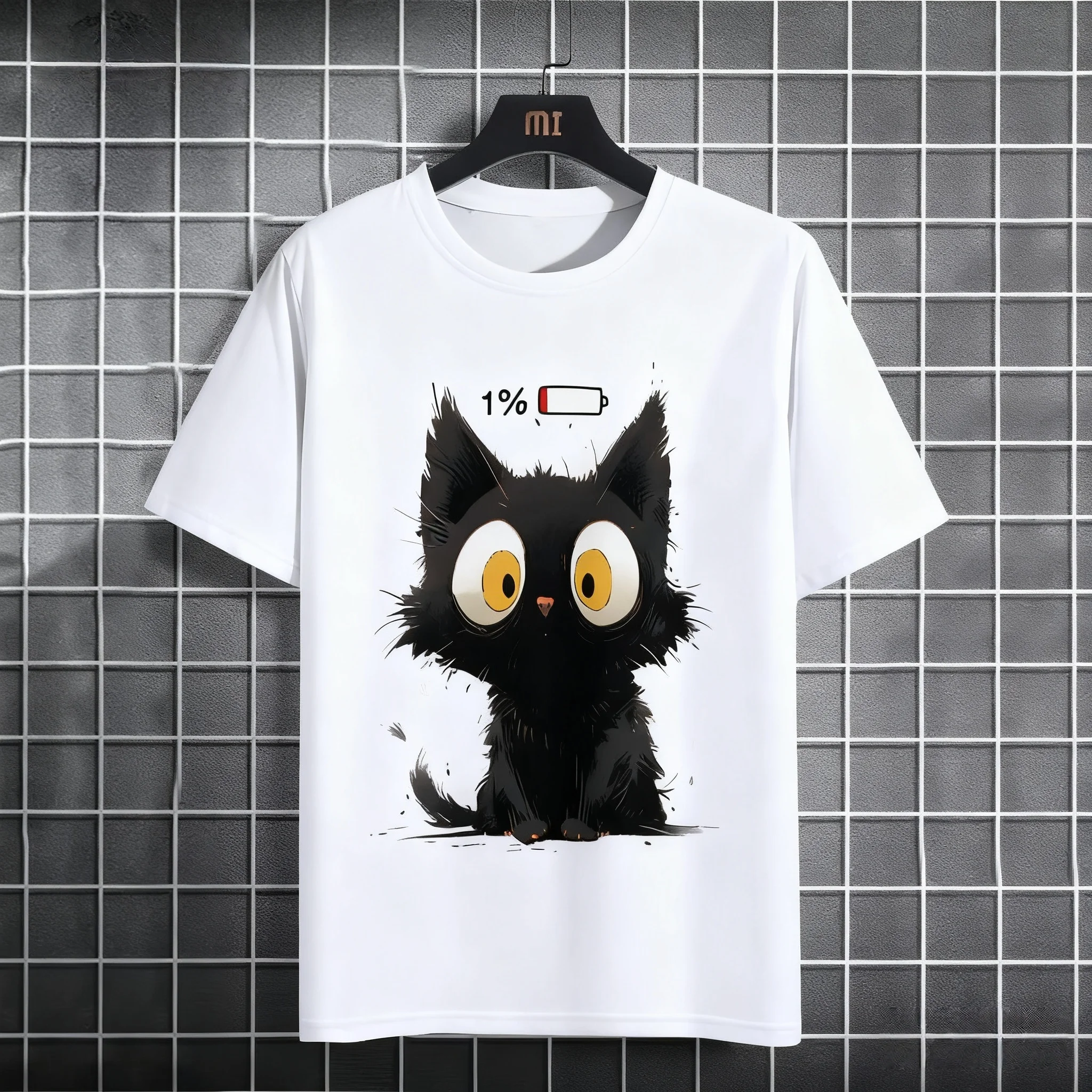 

Cat Animal Printed Short Sleeve Tee Men's T-Shirt Fashion Loose Round Neck Breathable Men's Top Summer Round Neck Casual Tops