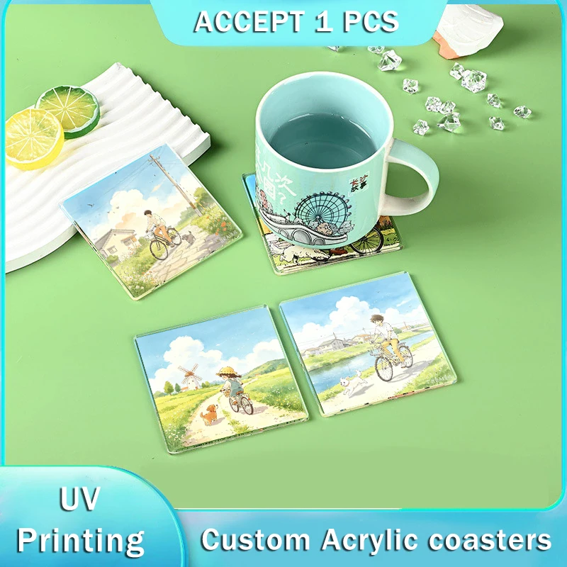 1Pcs Transparent DIY Acrylic Coasters Customized Photo Picture UV Printed Insulation Mats Cartoon Printed Placemats Wholesale