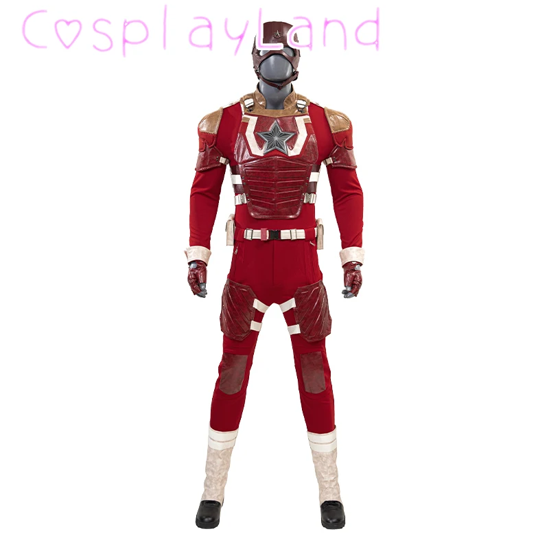 Disfraz de superhéroe de alta calidad, guardián rojo, casco, mono, chaleco de cuero, traje de batalla, conjunto completo, disfraz de Carnaval de Halloween