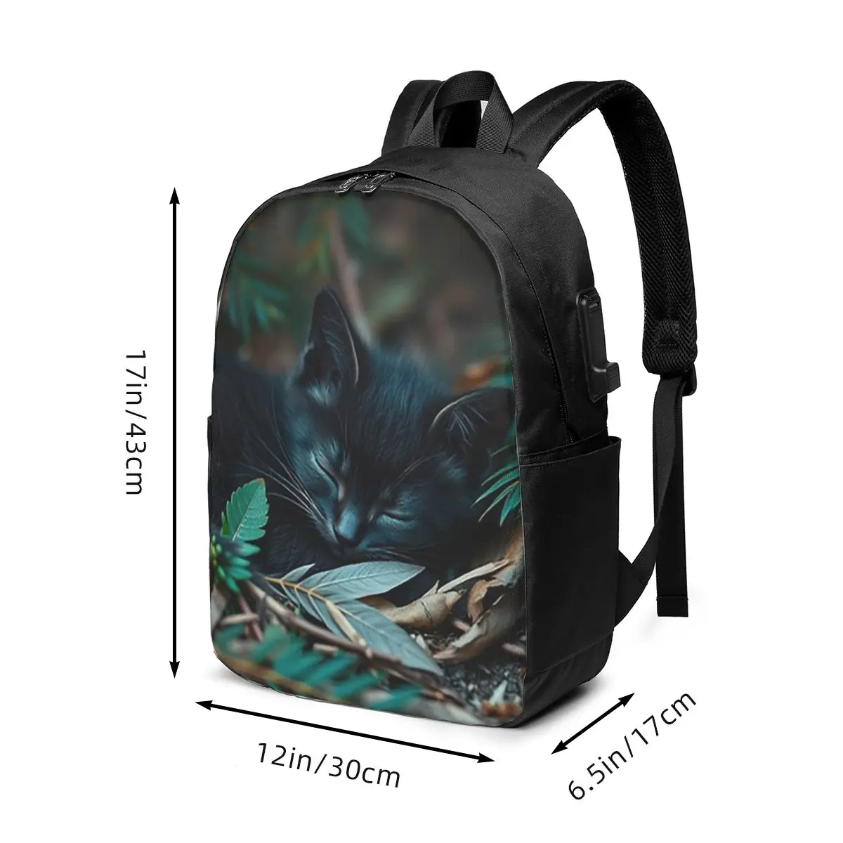 Cute Cat Sleeping On A Branch Oil Painting Backpack Travel Notebook Bag Computer College Student School Bag Laptop Shoulder Bags