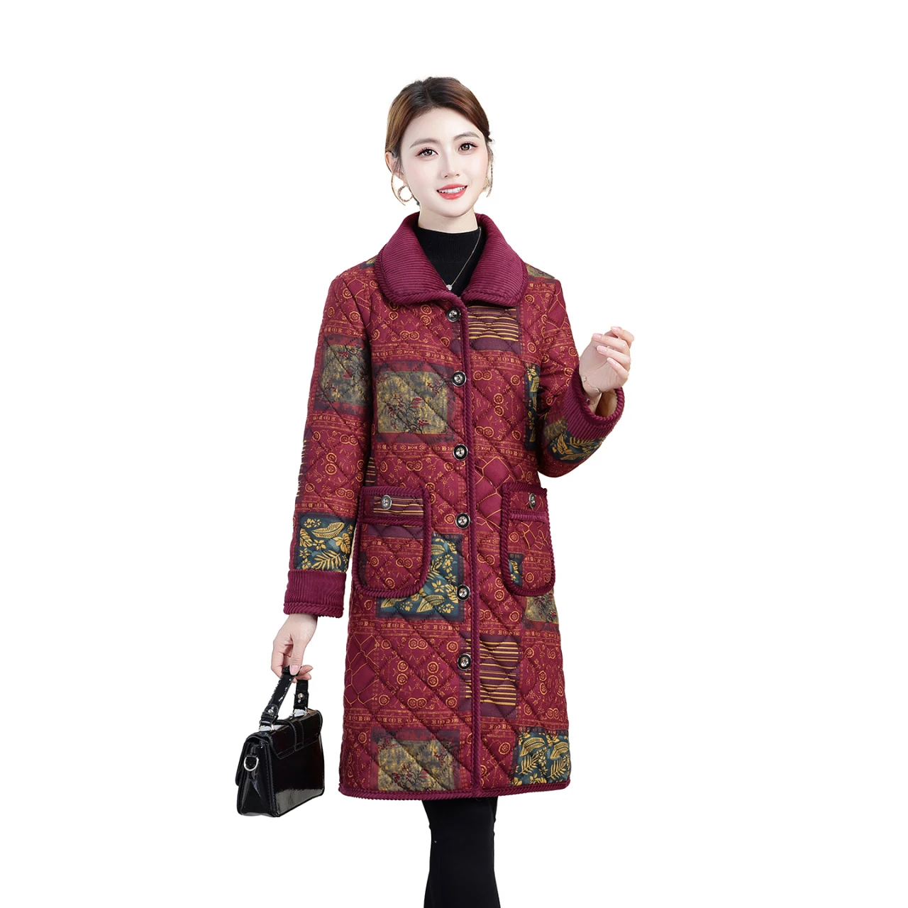 

Thickened Fleece Cotton Jacket Long Winter Outerwear for Middle-Aged And Elderly Mothers Warm Fashionable Cotton Coat
