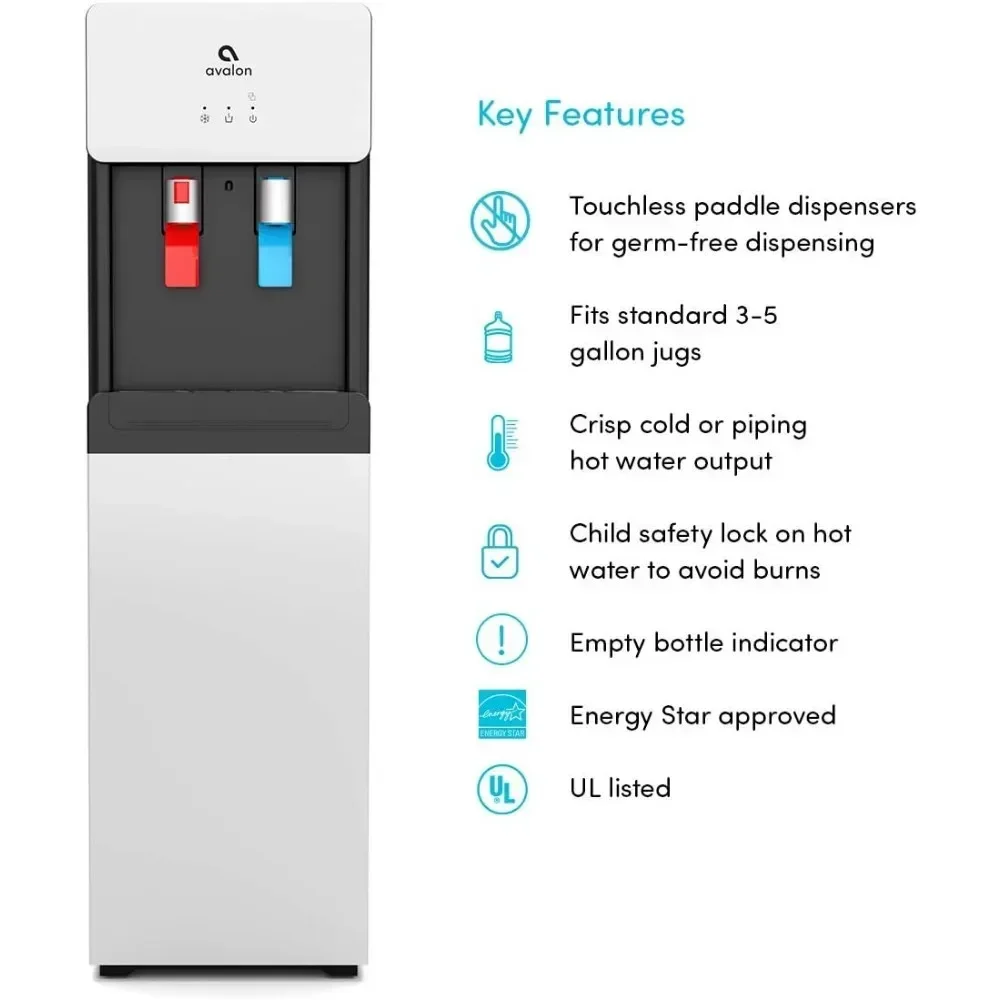 Dispensador de refrigerador de água com carregamento inferior - Água quente e fria, trava de segurança infantil, contém garrafas de 3 ou 5 galões - UL listado - Branco