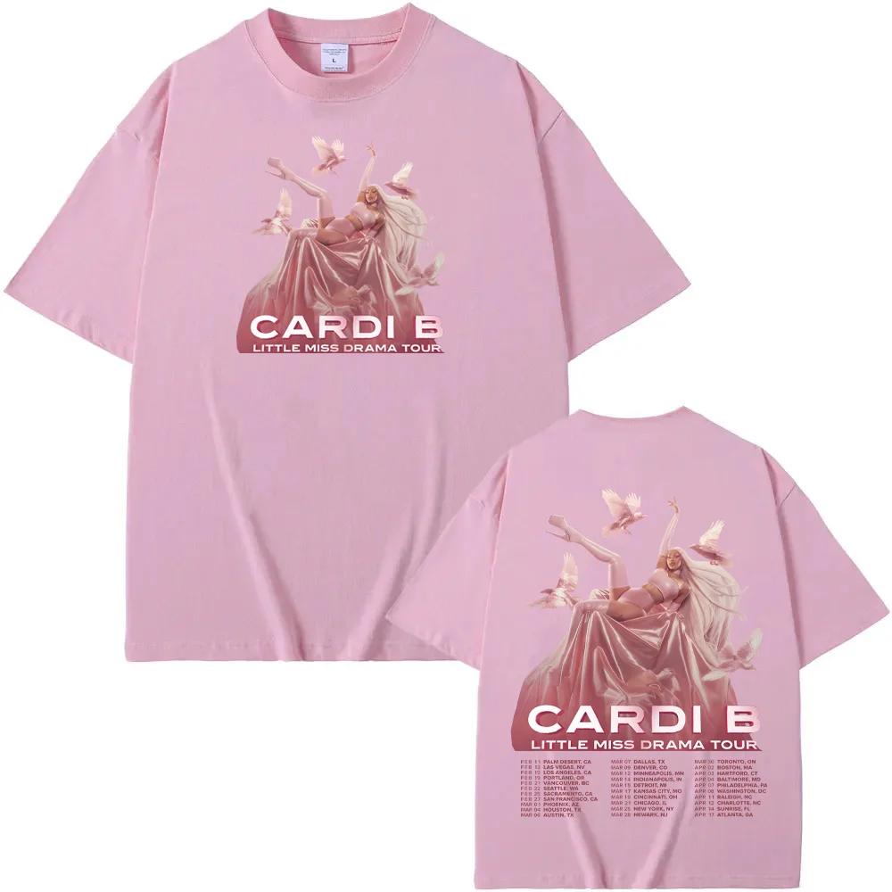 تي شيرت Cardi B LITTLE MISS DRAMA TOUR تي شيرت 2026new نمط رقبة مستديرة صيفي 100% قطن عالي الجودة تي شيرت أنيق للمغني بنفس النمط