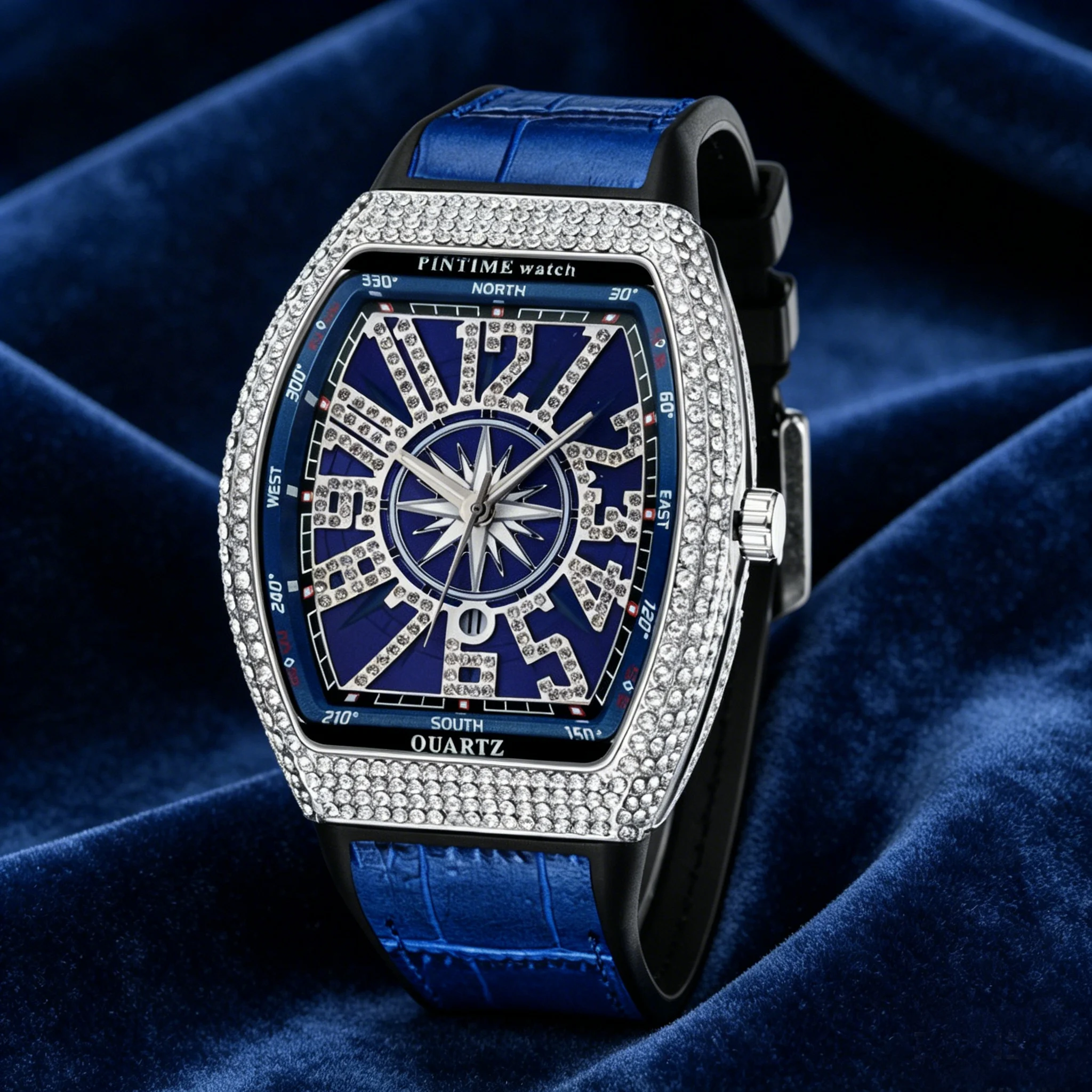 Men's Quartz Watch - Barrel-Shaped Starburst Silicone Strap Watch, Vintage Large Dial Quartz Watch with Boat Embellishments and