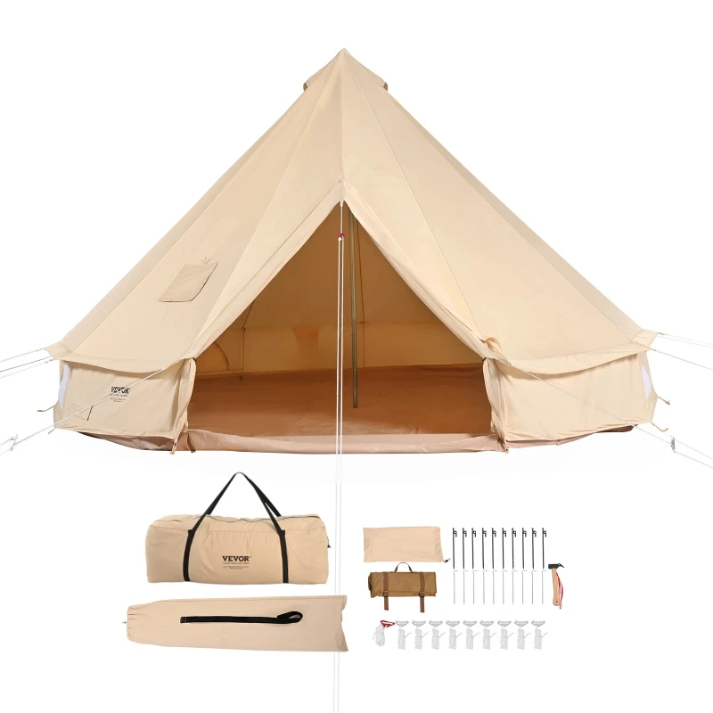 Canvas Bell Tent 4 Seasons Canvas Tent for Camping with Stove Jack Breathable Tent Family Camping Outdoor Hunting Party