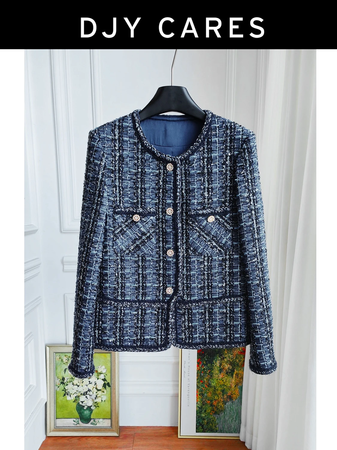 

New Rough tweed irregular handmade lace jacket fashionable top big size