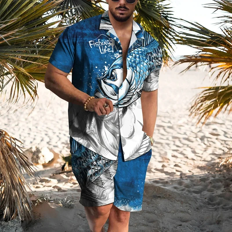 

Casual large-sized men's 3D Printed Fishing Shirt set, Fashionable short-sleeved shirt, Capricelli Set
