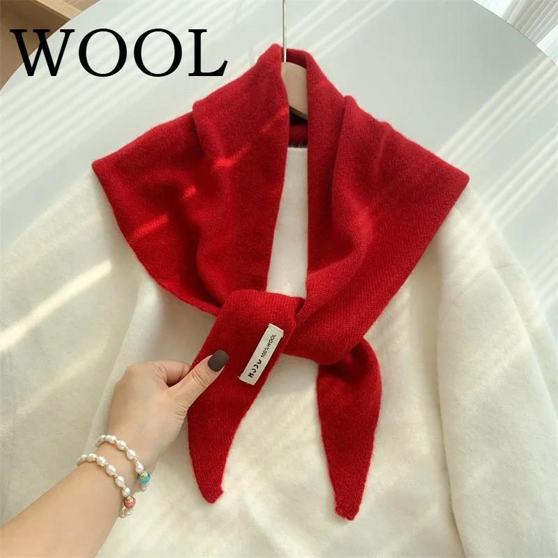 100% Wool Women's Knitted Triangle Scarf Shawl Warmth for Autumn and Winter Multifunctional All - Match Small Scarf for Ladies