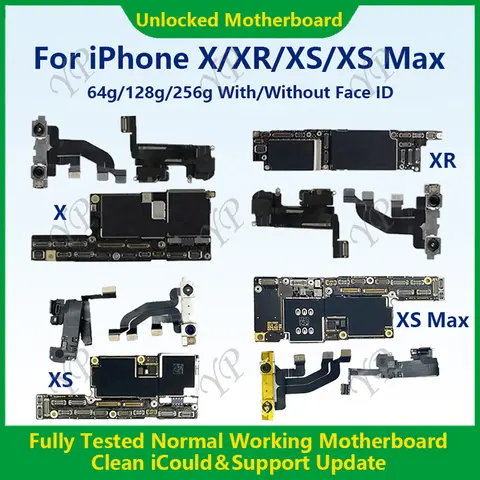 Fully Tested 100%Working Mainboard For iPhone X/XR/XS/XS Max With Face ID 64g/256g Cleaned iCloud And Unlocked Phone Motherboard