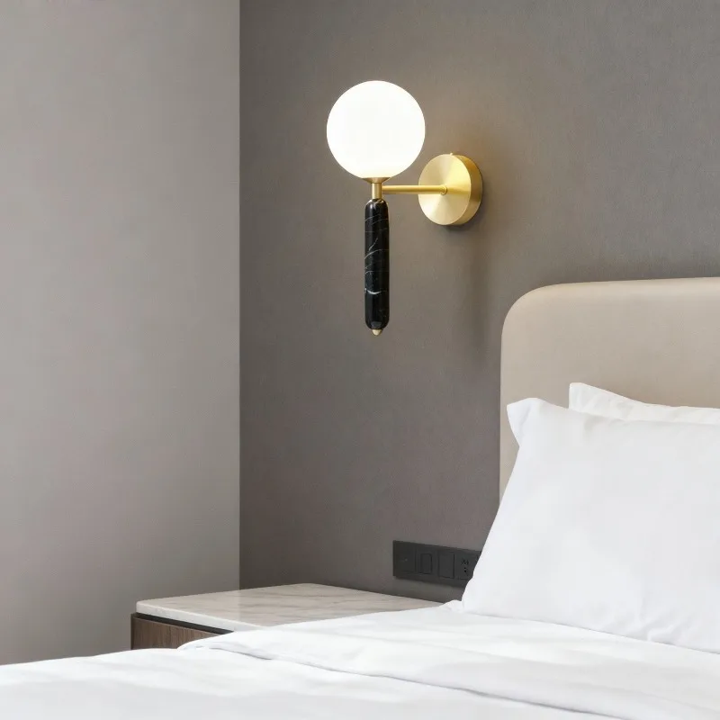 Nordic All Copper Bedroom Headboard Wall Lights Minimalist Dining Bar Table Glass Marble Showcase Interior Wall Sconces Fixtures