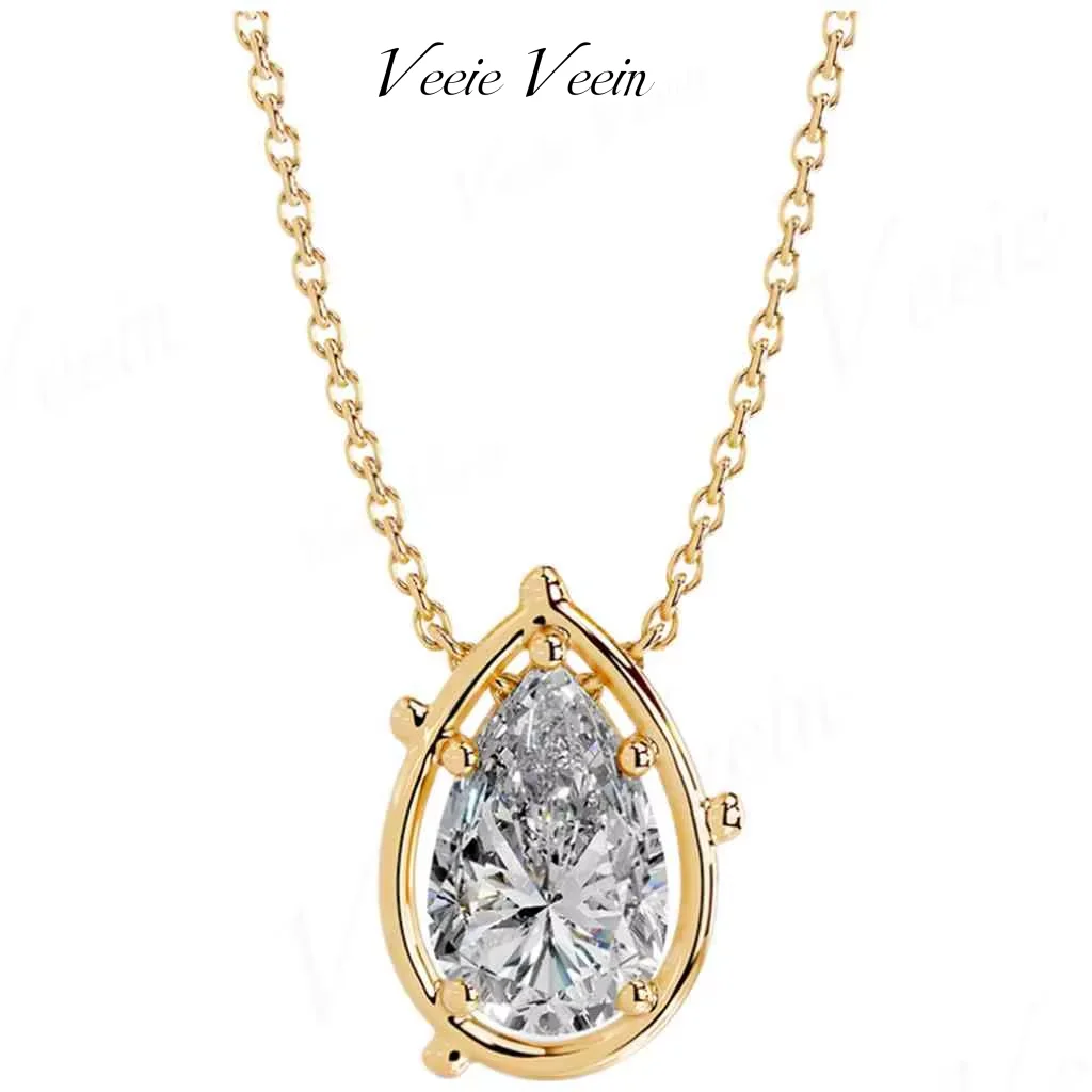 Veeie Veein S925 Sterling Silver Collarbone Chain Pendant Simple Fashion Style 2 Carat Oval Mozanite Necklace Female