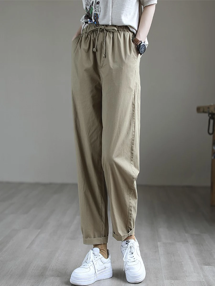 Plus Size Damen-Haremshose mit elastischer Taille, vielseitig, lässig, hohe Taille, lange Hose, Pendeln, Herbstkollektion