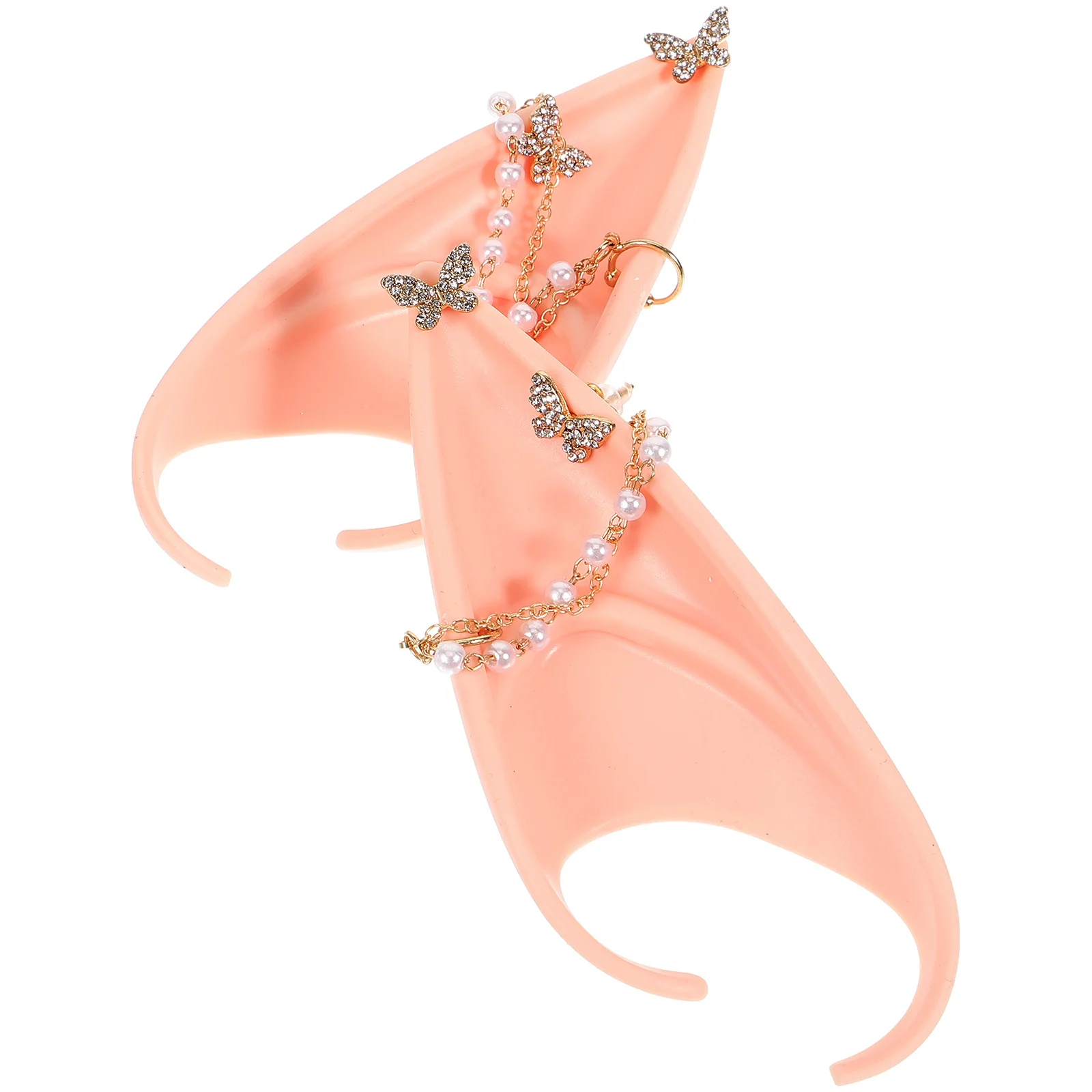 1쌍 엘프 귀 진주 체인 코스프레 무대 공연 액세서리 부드럽고 피부 친화적인 정교한 나비 장식 파티 의상