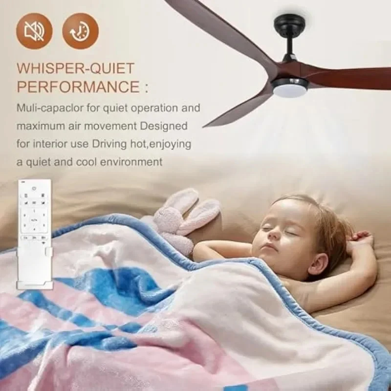 레이가 목재 천장 선풍기, 음소거 DC 모터, 높은 기류, 대형 팬, 조명 및 리모컨 포함, 파티오 거실용