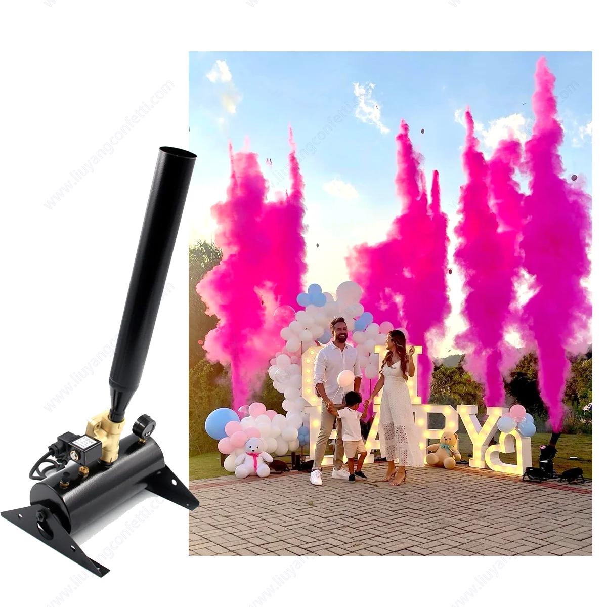 

Baby Shower 100W Mini Air Confetti Cannon Streamer Stadium Shot Machine Remote Control Confetti Paper Launcher for Gender Reveal