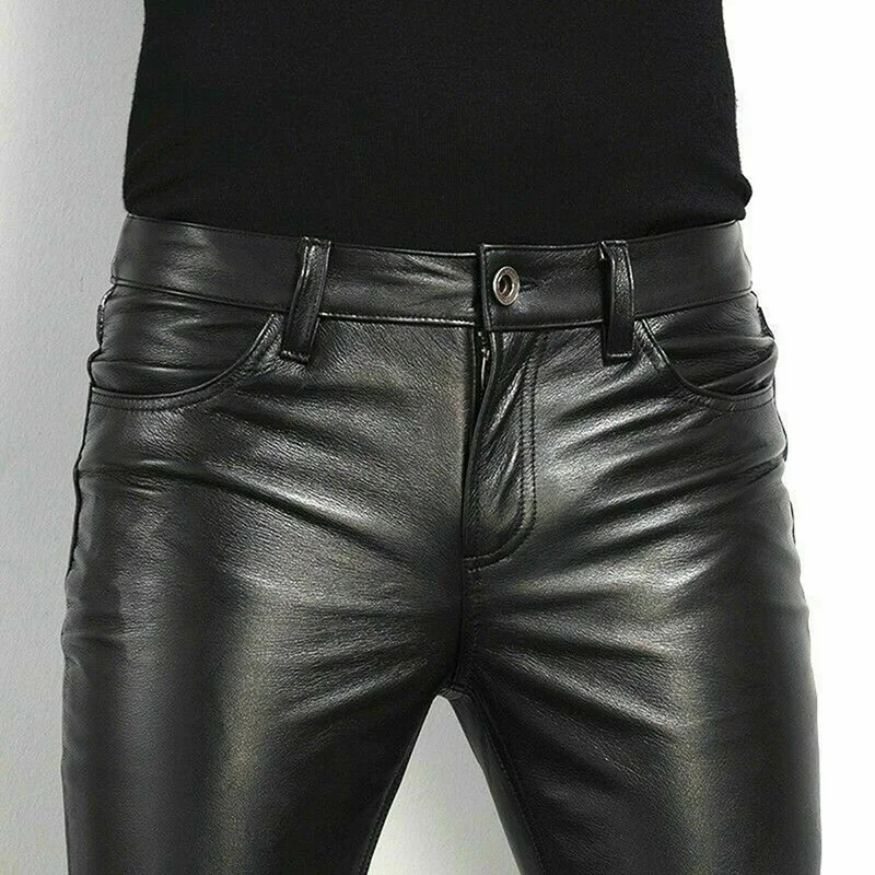 Pu Leren Broek Heren Mode Rock Stijl Nachtclub Dansbroek Heren Faux Lederen Slim Fit Skinny Motorbroek