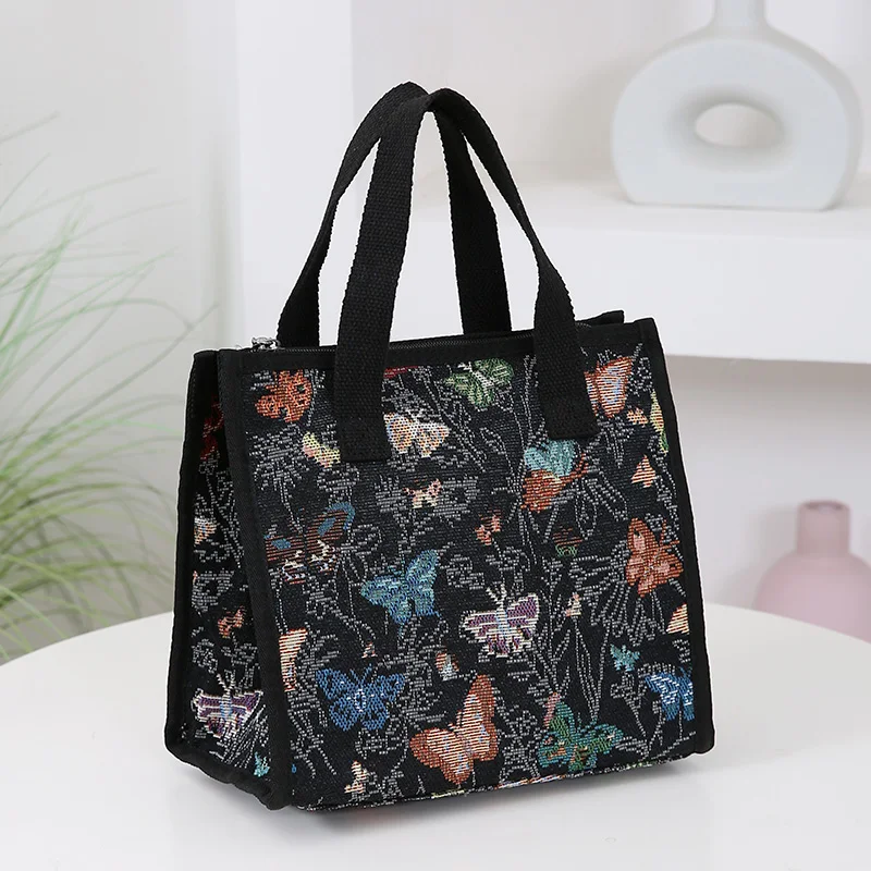 New knitted jacquard thickened fabric handbag, carrying lunch box organizer bag, bento bag to work