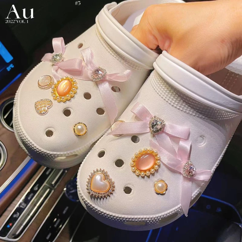 Garden Shoe Charms DIY Princess Pink Ribbon Decoration Buckle for Hole Shoe Charm Accessories Kids Party Girls Gift